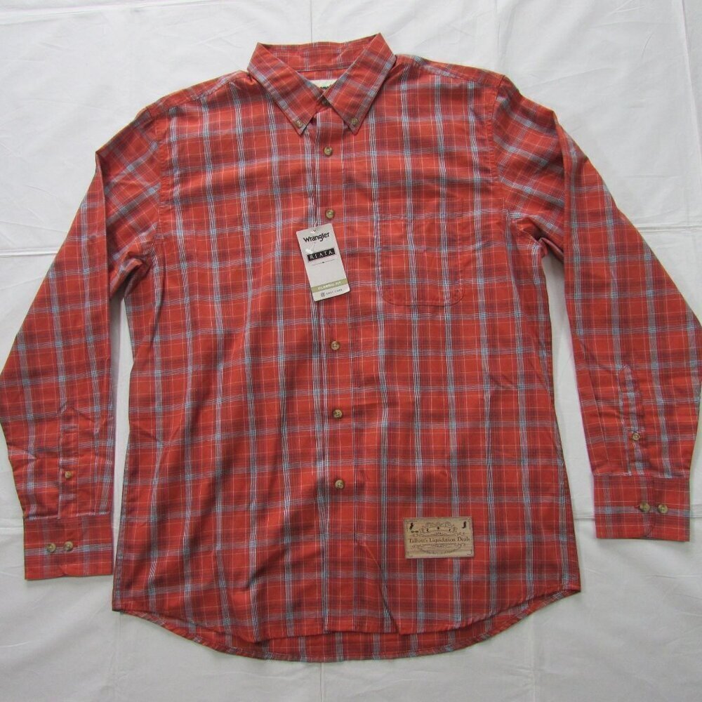 Wrangler Riata Men's 4XL Long Sleeve Classic Fit Plaid Button Shirt Red/Navy